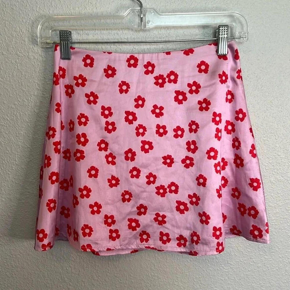 Princess Polly Olton Mini Skirt Pink/Red Flowers Size 2